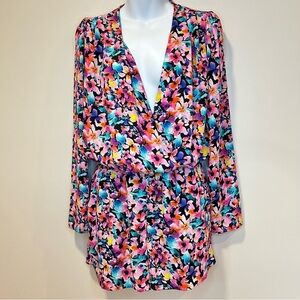 Eight Sixty Long Sleeve Floral Romper Sexy Size Medium Wrap Front Club Nighttime